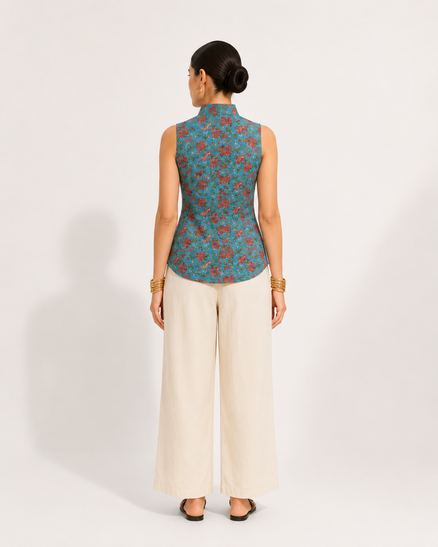 Mandarin collar keyhole top