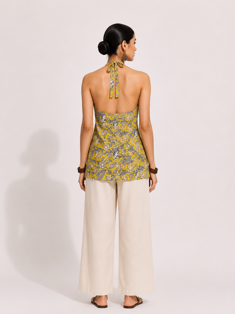 Mustard Floral Halter Top