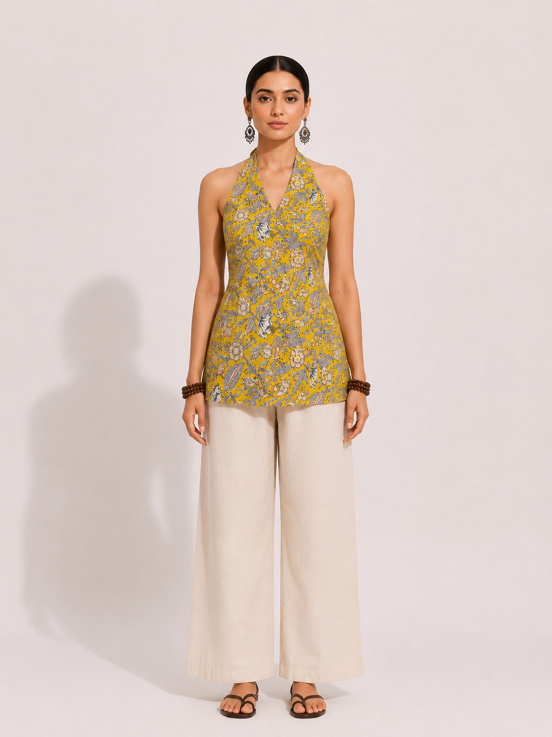 Mustard Floral Halter Top