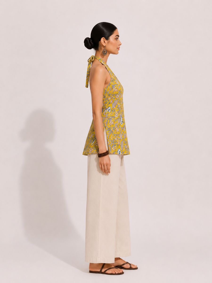 Mustard Floral Halter Top
