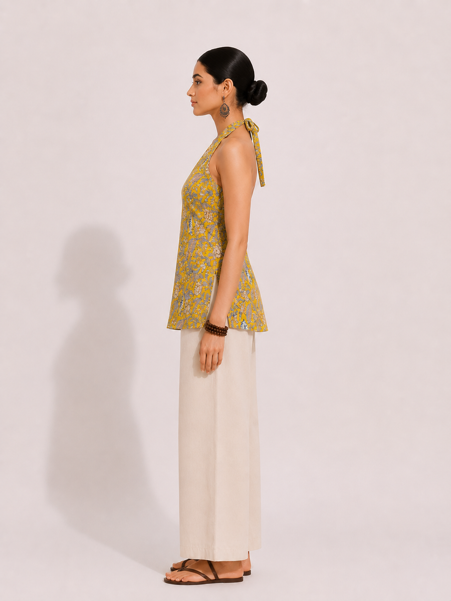 Mustard Floral Halter Top