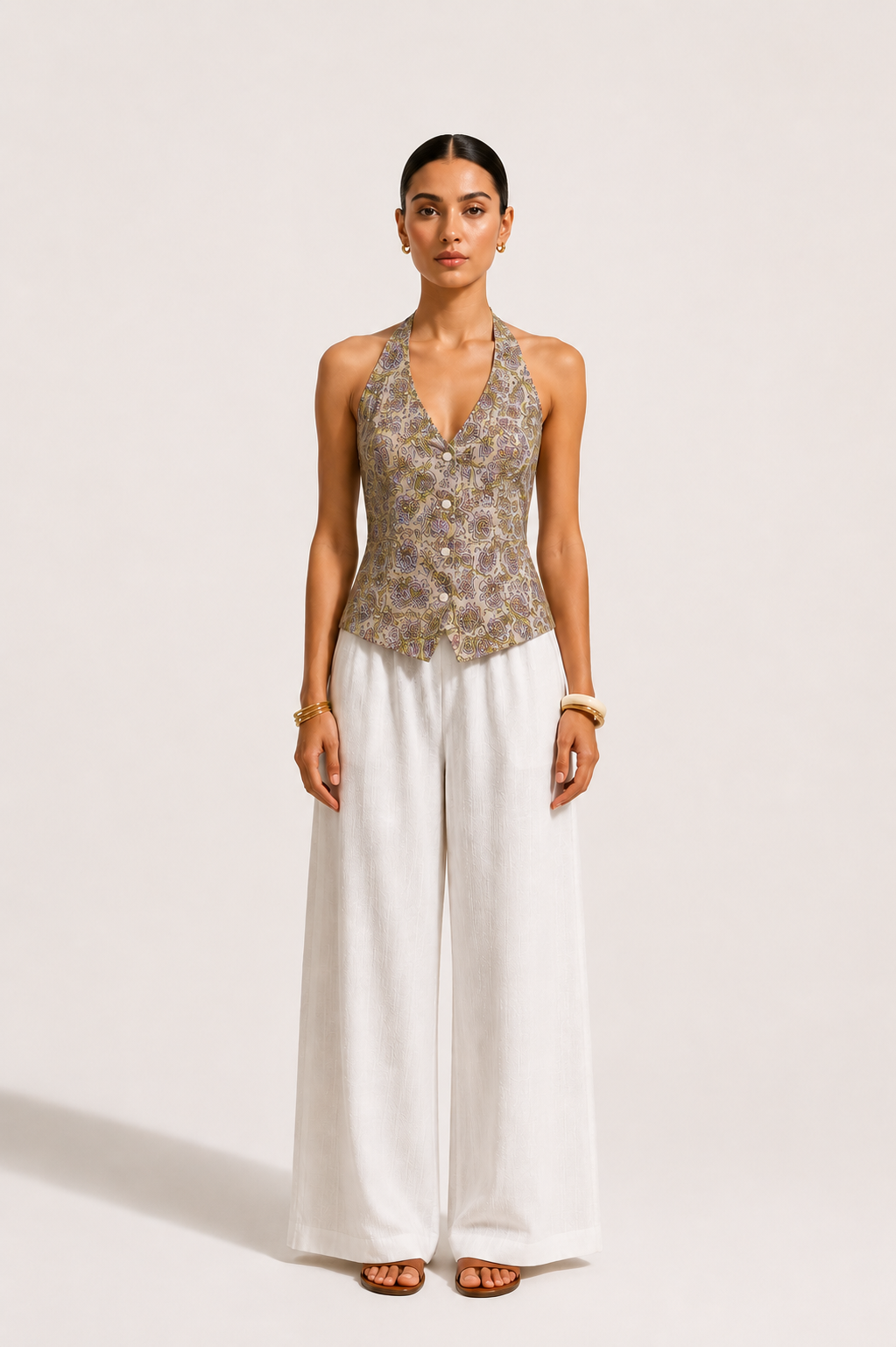 Soft Sage Printed Halter Vest