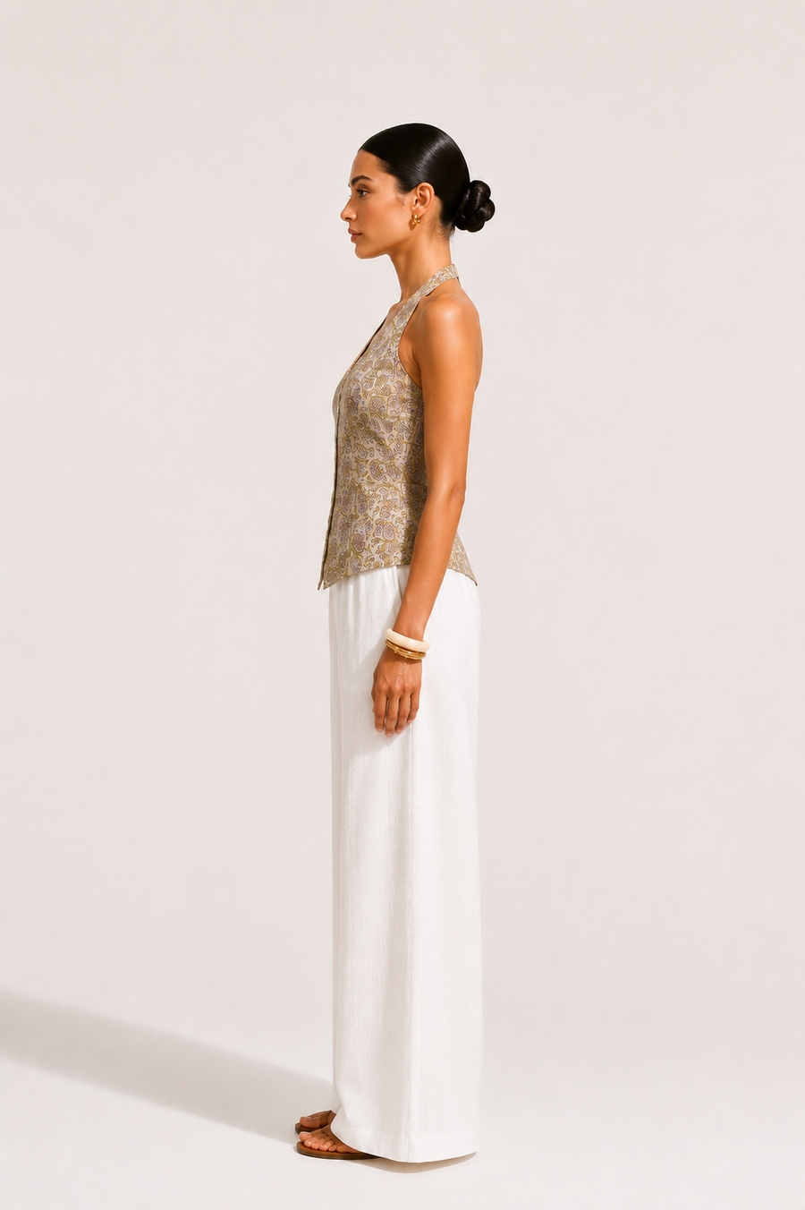 Soft Sage Printed Halter Vest