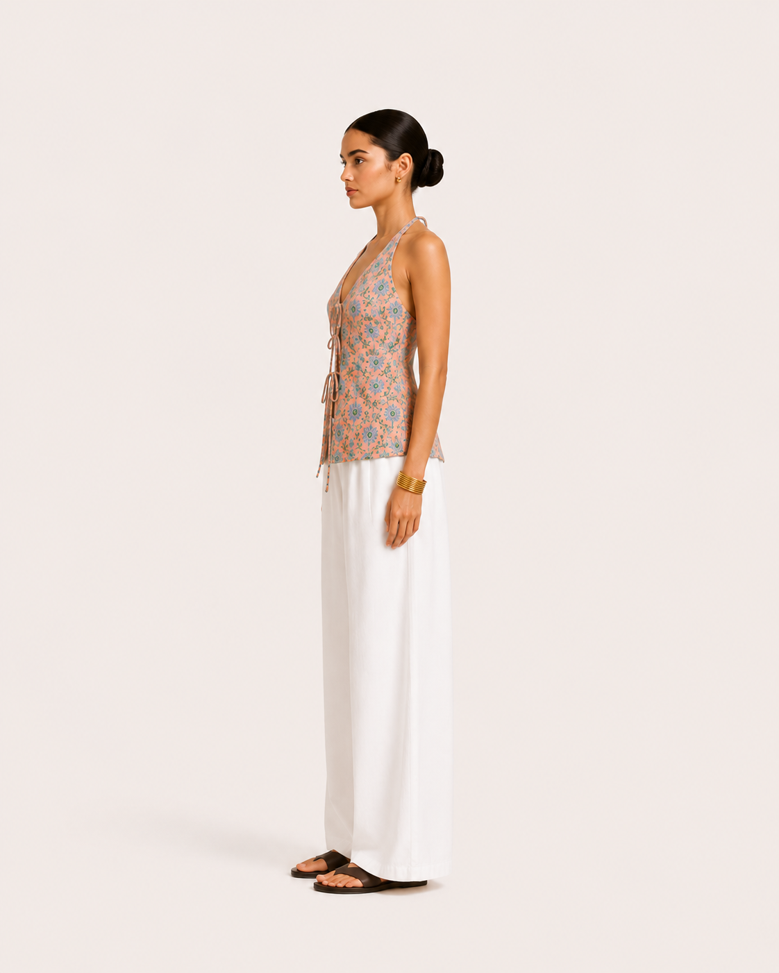 peach floral halter top