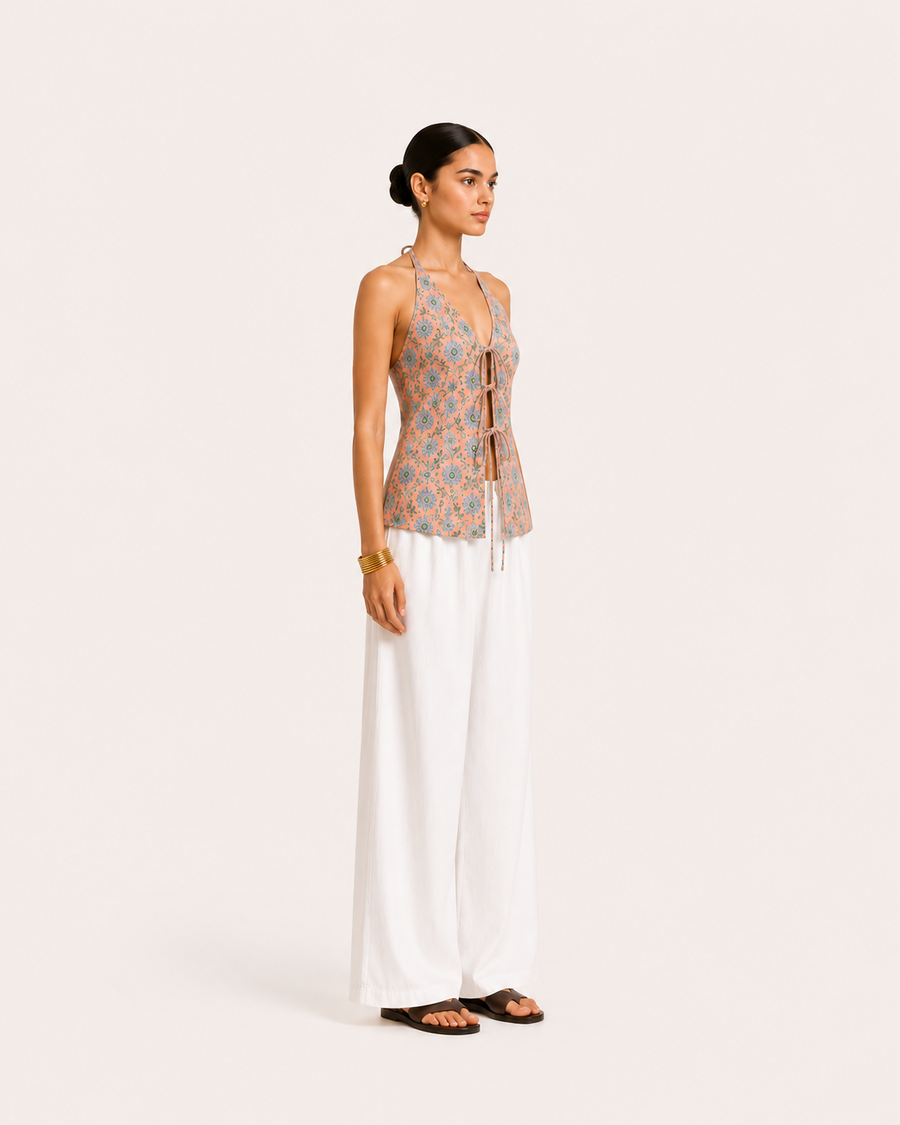 peach floral halter top